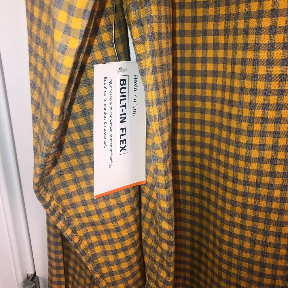 NWT Old Navy Mens Button Down Shirt Yellow Gray Gingham Size Large Cotton Casual - Picture 9 of 9